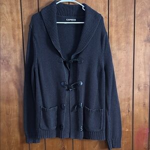 Express Charcoal Knit Sweater with Toggle Closure